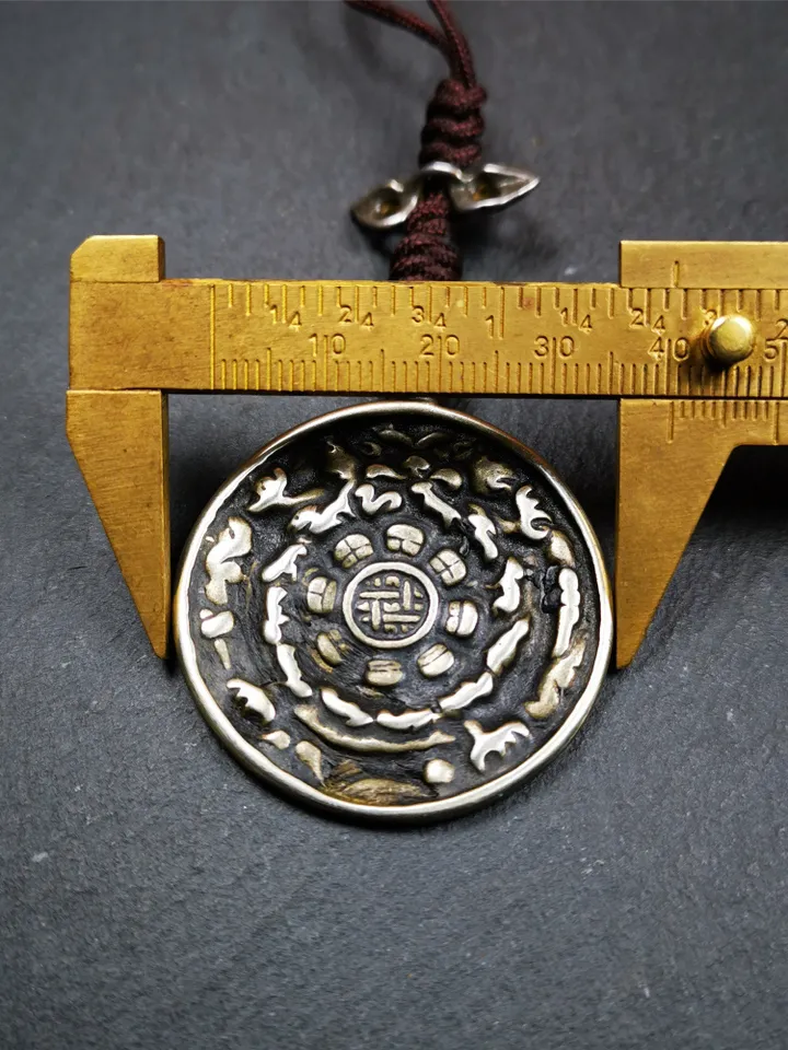 Gandhanra Antique SIPAHO(srid pa ho) Amulet, Tibetan Buddhist Astrology Badge,12 zodiac Melong Mirror, Jiugong Bagua Badge,20 Years Old
