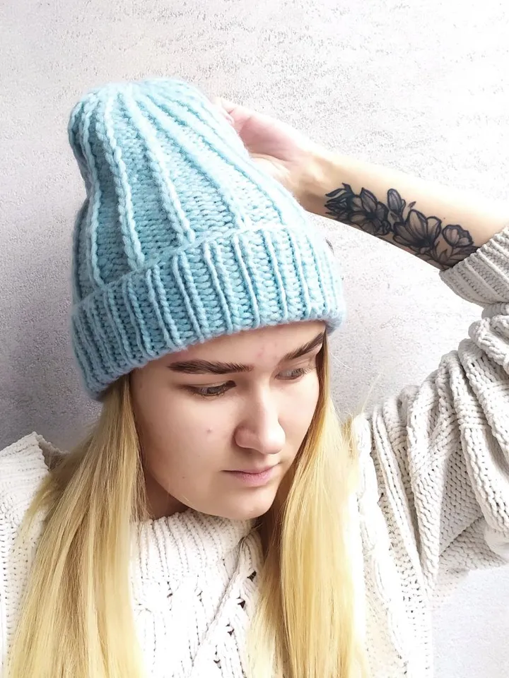 Woolen blue winter womens hat