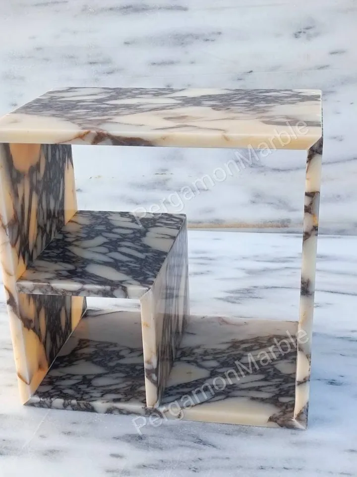 Calacatta Viola Marble End Table Side Table Special design shelf system Nightstand