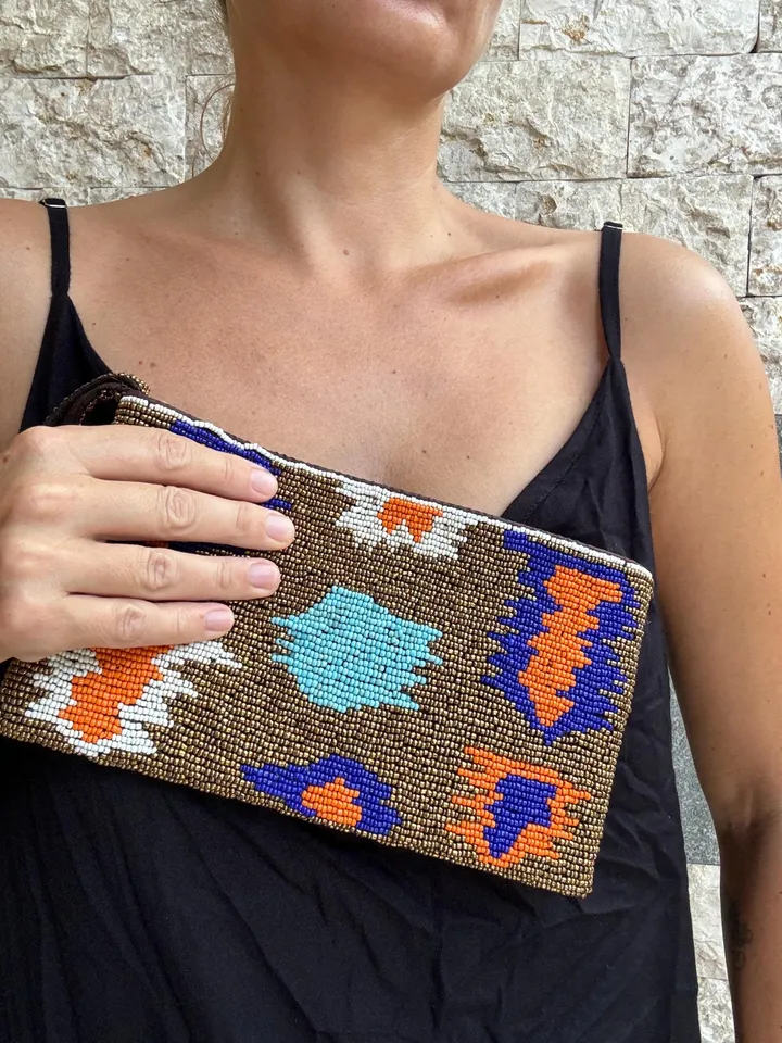 Beads bronze evening clutch  whirstlet purse | Handmade Bead Embroderie Bag | Classy evening Bead Bag | Elegant Smalll Sparkling Clutch