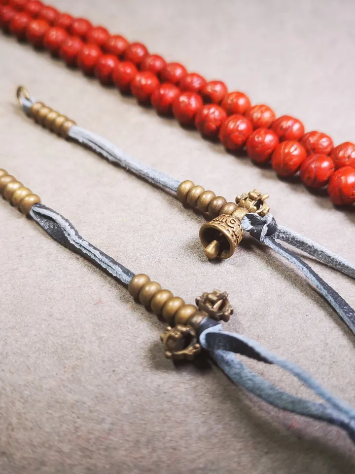 Gandhanra Handmade Tibetan Buddhist Mala Bead Counters, Carved with Dorje and Vajra / Kartika and Kila, Made of Brass