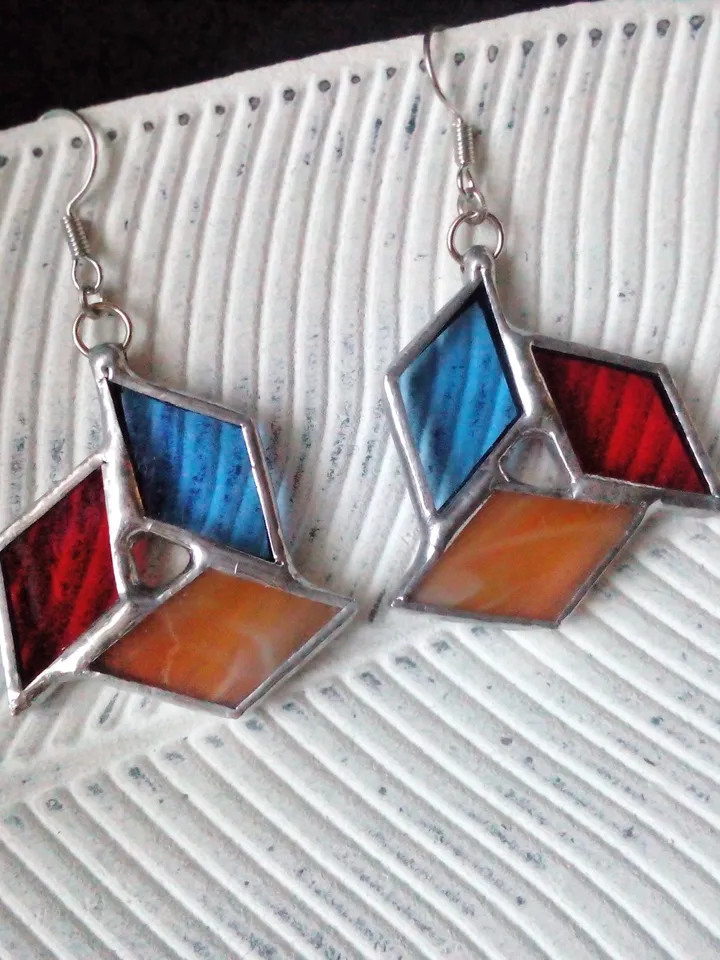 Origami stained glass earrrings - geometric handmade tiffany earrrings