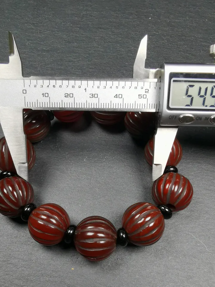 Gandhanra Old Tibetan Wrist Mala, 0.75" Agate Pumpkin Ball Prayer Beads Bracelet