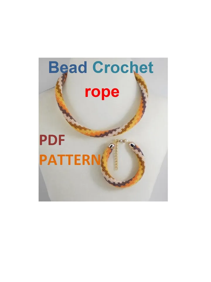 Bead crochet rope pattern «Nodules» necklace and bracelet, DIY, Instant Download, PDF fail