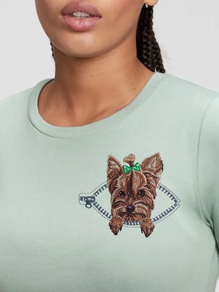 York in a zipper pocket Miniature realistic machine embroidery design Pet design Dog realistic pattern york embroidery pattern