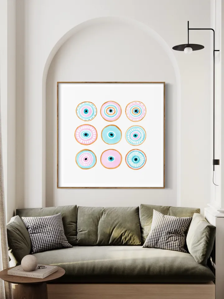 Evil Eye Print Evil Eye Art Evil Eye Wall Art Evil Eye Home Decor Turkish Wall Art Blue Pink Evil Eye Evil Eye Painting Bohemian Dorm Art