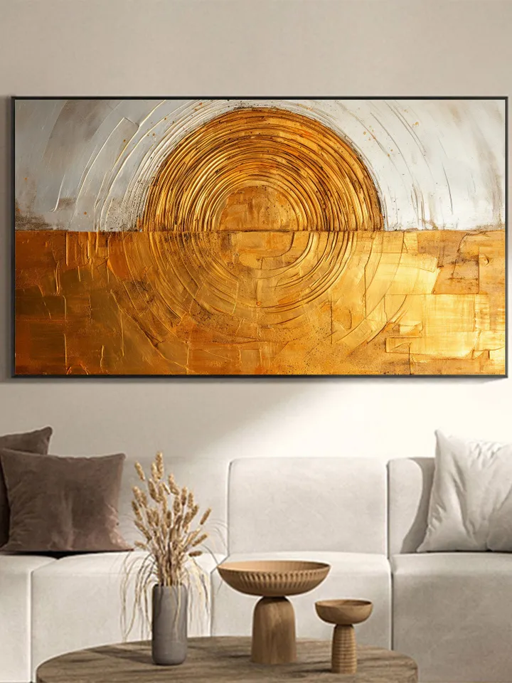 Original Gold Foil Oil Painting on Canvas, Large Wall Art, Textured Golden Acrylic Painting, Living room Wall Decor, Custom Painting, Gifts