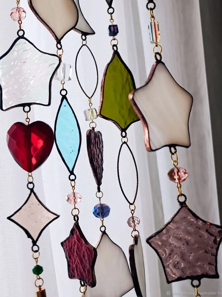 "Calm Chic" Collection, Tiffany-Style Glass Garlands, Tiffany Glass Garland Collection, Handmade Stained Glass Garland, Elegant Tiffany Style Home Decor, Art Glass Window Garland, Colorful Stained Glass Hanging Decor,Handcrafted Tiffany Technique Garland