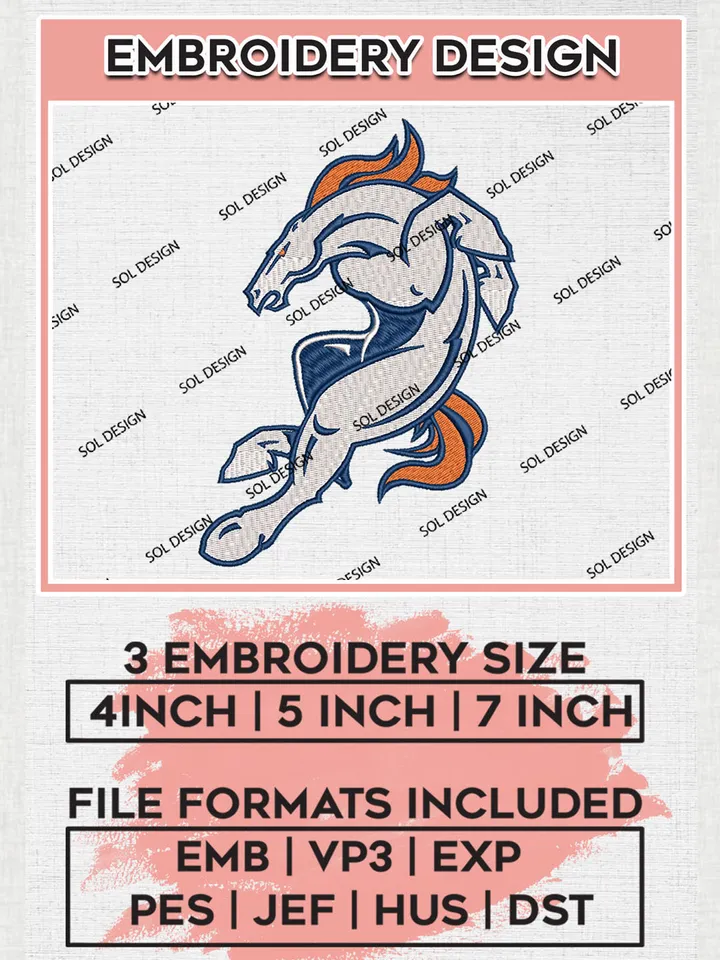 NFL Denver Broncos Logo Embroidery Designs, NFL Broncos Embroidery Designs, NFL Embroidery Designs, NFL Denver Broncos Machine Embroidery Design, Digital Download