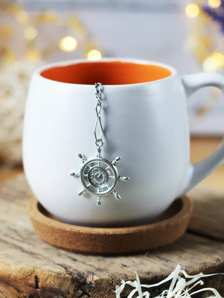 Nautical tea strainer for loose leaf tea, Tea infuser with helm charm, Tea Steeper nautical pendant, Herbal tea gift