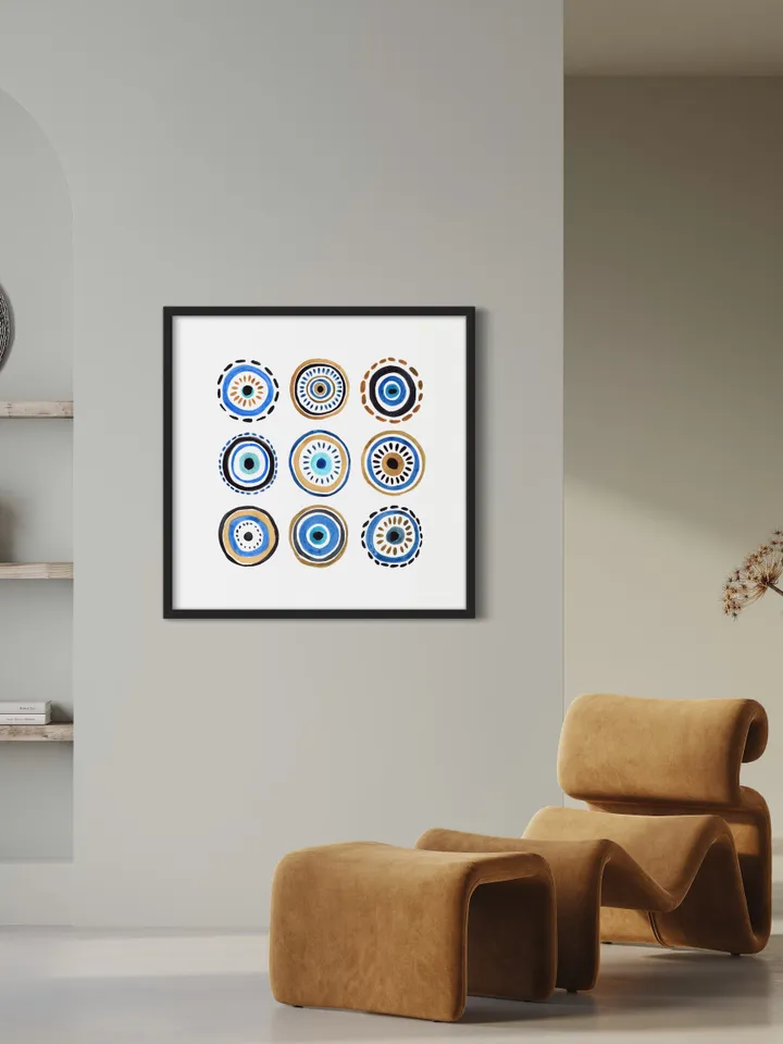Evil Eye Print, Blue Evil Eye Nazar Poster, Evil Eye Wall Decor, Abstract Eye Drawing, Boho Eye Art Print, Turkish Evil Eye Art Poster,
