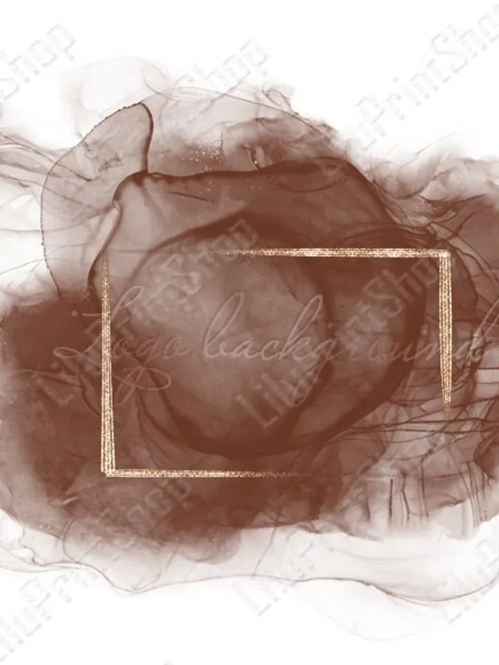 Brown & gold Logo Background for logo design. Sepia Watercolor splash and alcohol ink with gold frame, digital instant download
