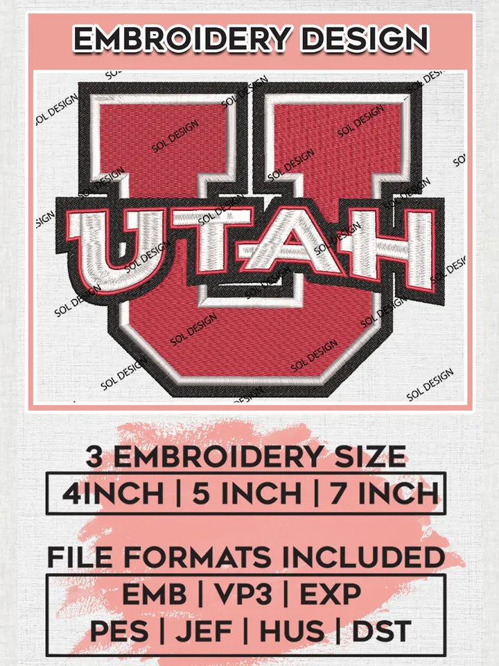 Utah Utes Team Writing Logo Embroidery Design Files, NCAA Utah Utes Machine Embroidery, NCAA Teams, 3 sizes, NCAA Machine embroidery designs, Digital Download