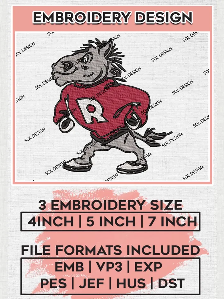 Rider Broncs Mascot Embroidery Designs, NCAA Logo Machine Embroidery Files, NCAA Rider Broncs Logo, NCAA Embroidery Designs, Machine Embroidery Designs, Digital Download