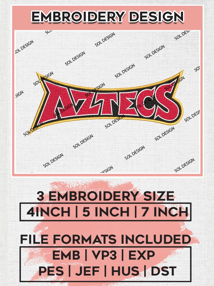 Aztecs College Football Team Wordmark Logo embroidery designs, NCAA San Diego State Aztecs Logo Machine embroidery files, NCAA Team Logo embroidery designs, NCAA Game Day Machine embroidery designs, Digital Download