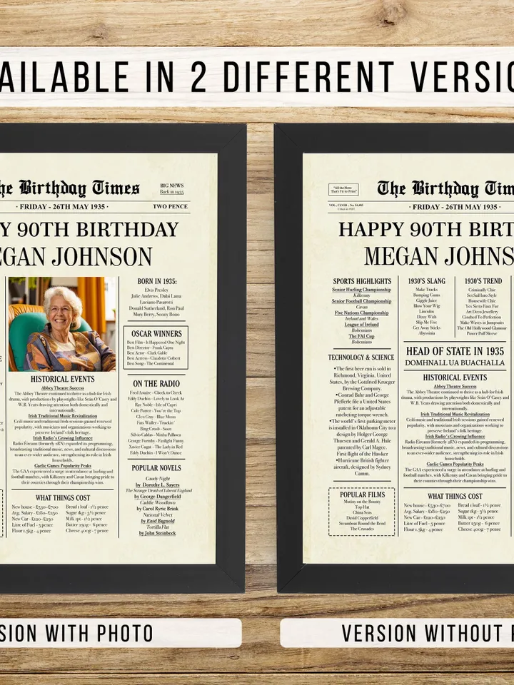 90th birthday NEWSPAPER poster, 90th birthday gift for women or men, 90th birthday poster, 1935 birthday party for Ireland, Irish highlights