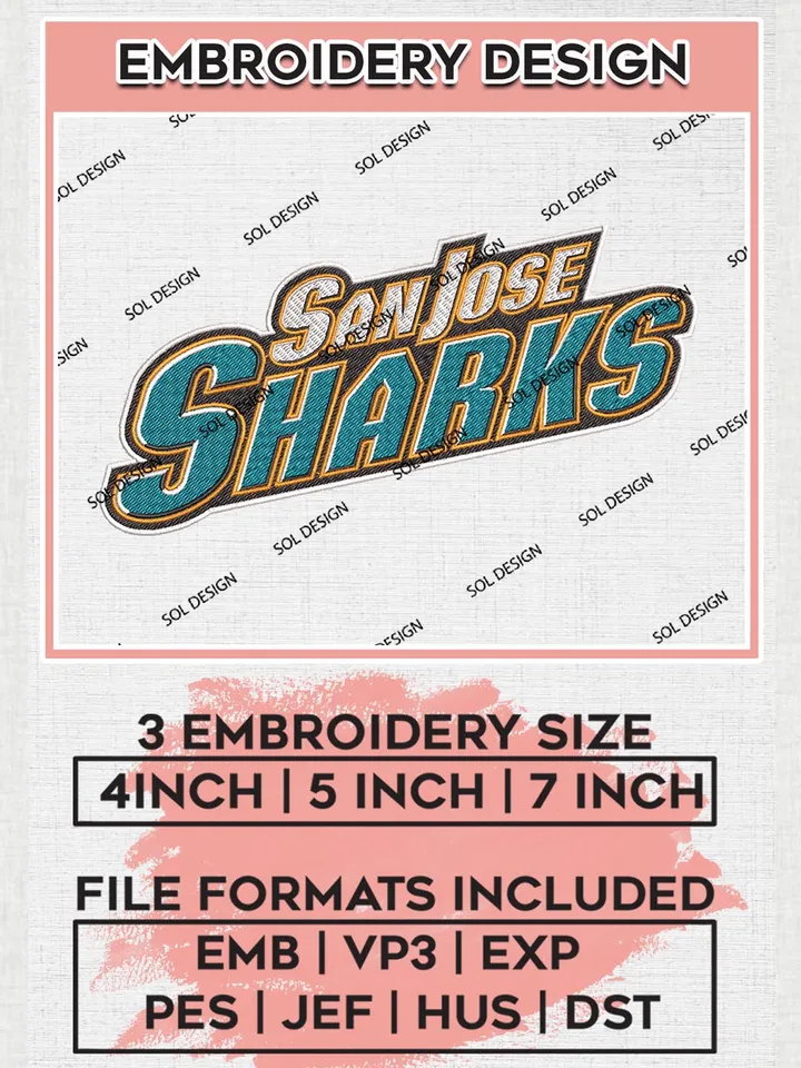 NHL San Jose Sharks Word Logo Embroidery Files, NHL San Jose Sharks Machine Embroidery Designs, NHL Embroidery Designs, NHL Machine Embroidery Designs, Digital Download