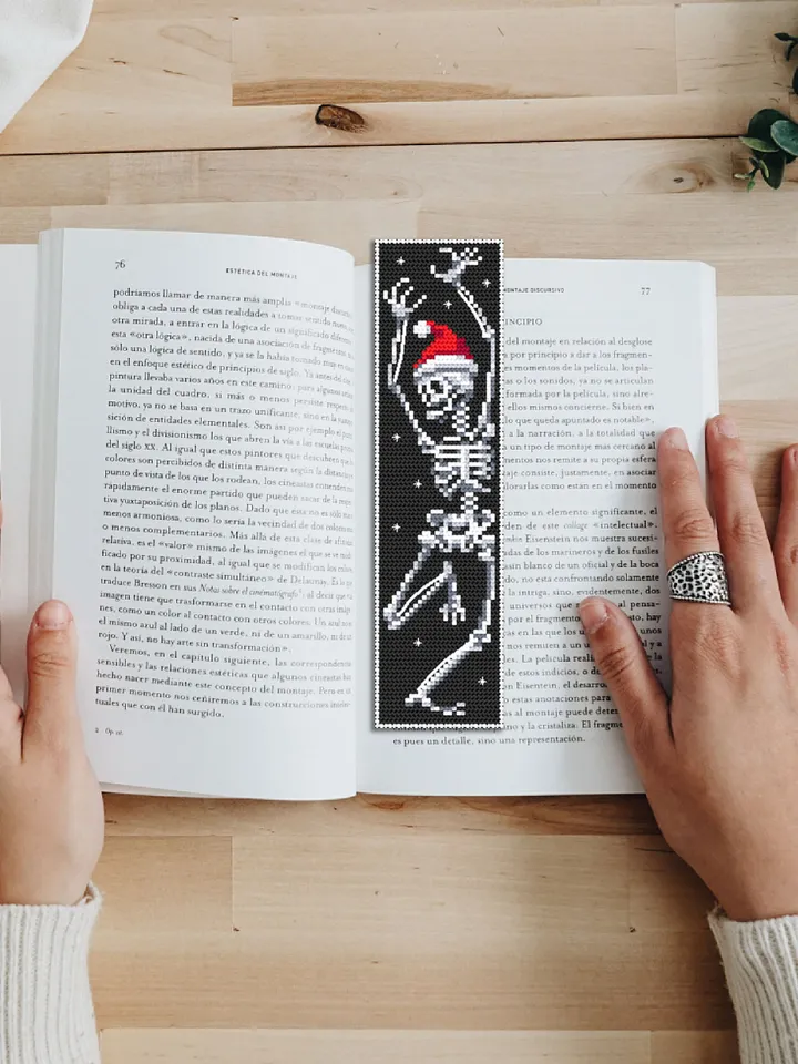 Gothic bookmark cross stitch pattern download PDF, Dancing skeleton cross stitch, Christmas skeleton embroidery PDF, Handmade bookmark #B96
