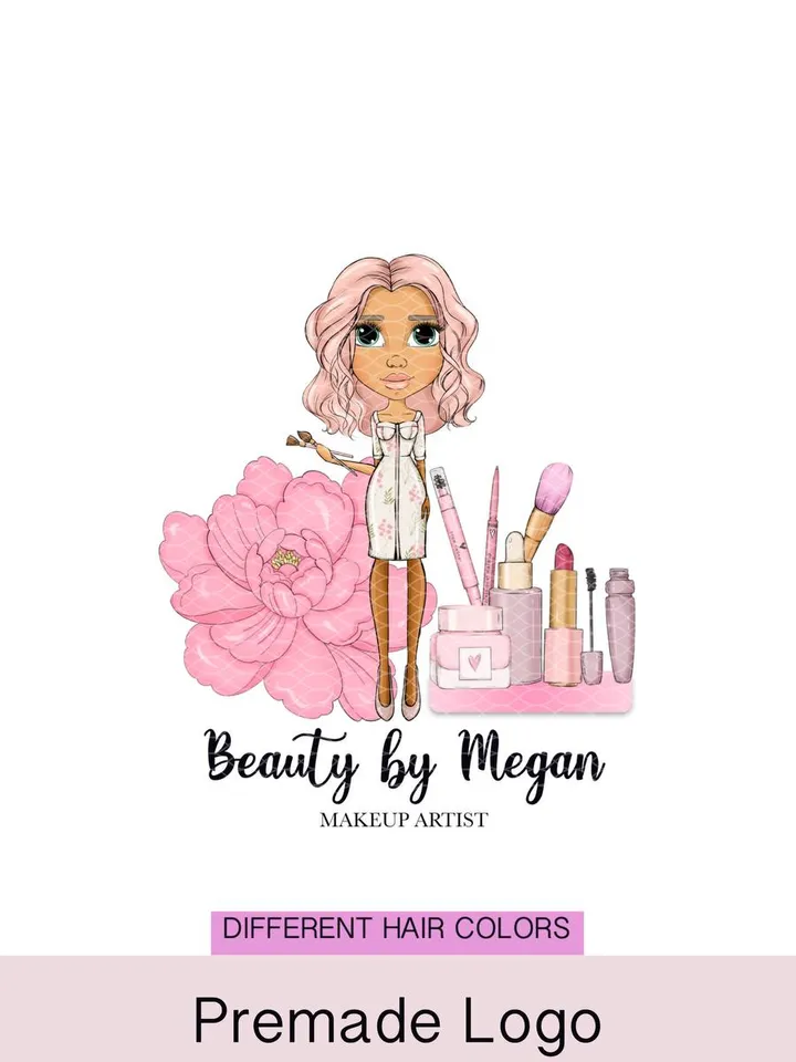 Amazing Makeup Stylist Logo, Salon Logo, Beauty Cartoon Girl Logo, Mua Logo