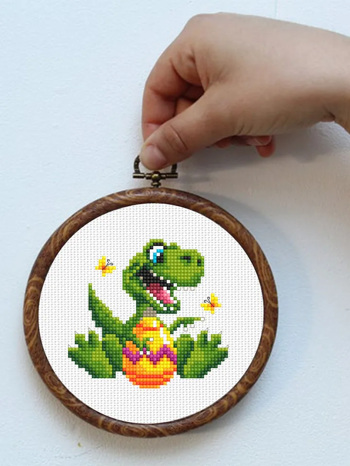 Easter dinosaur cross stitch pattern PDF download, Set of 2 small dino cross stitch chart, Easter pattern digital PDF, T rex Bunny ears #T27