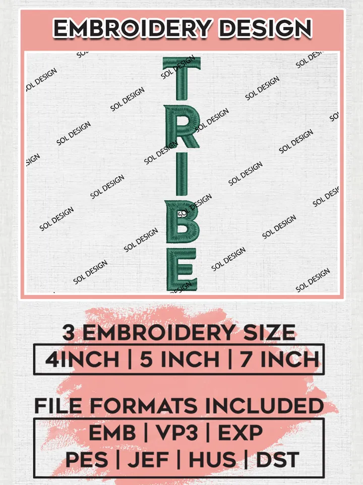 NCAA Tribe Football Team Word Logo Embroidery Design Files, NCAA William & Mary Tribe Machine Embroidery, NCAA Teams, Game Day, 3 sizes, NCAA Machine embroidery designs, Digital Download