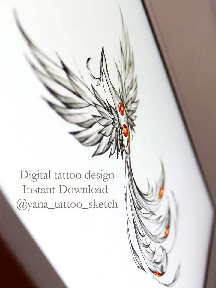 Semicolon Tattoo Design Semicolon Phoenix Tattoo Idea Stencil Sketch, Instant download PDF, JPG