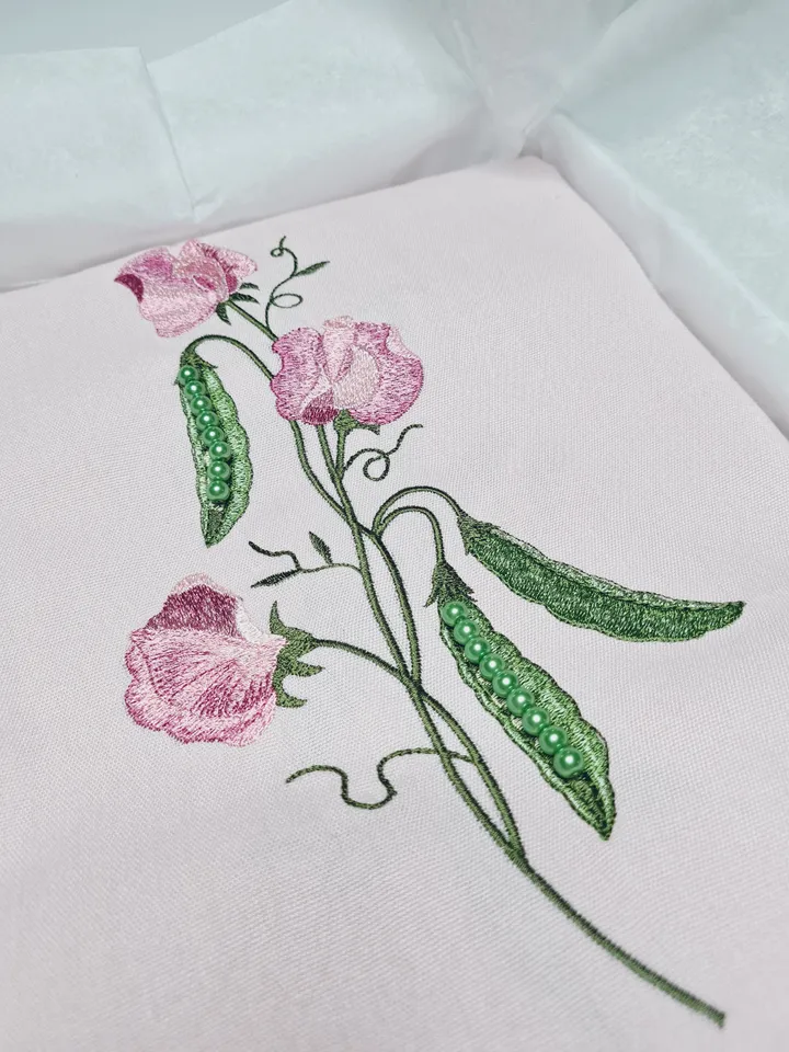 The set of designs in the technique of art embroidery "Sweet peas"