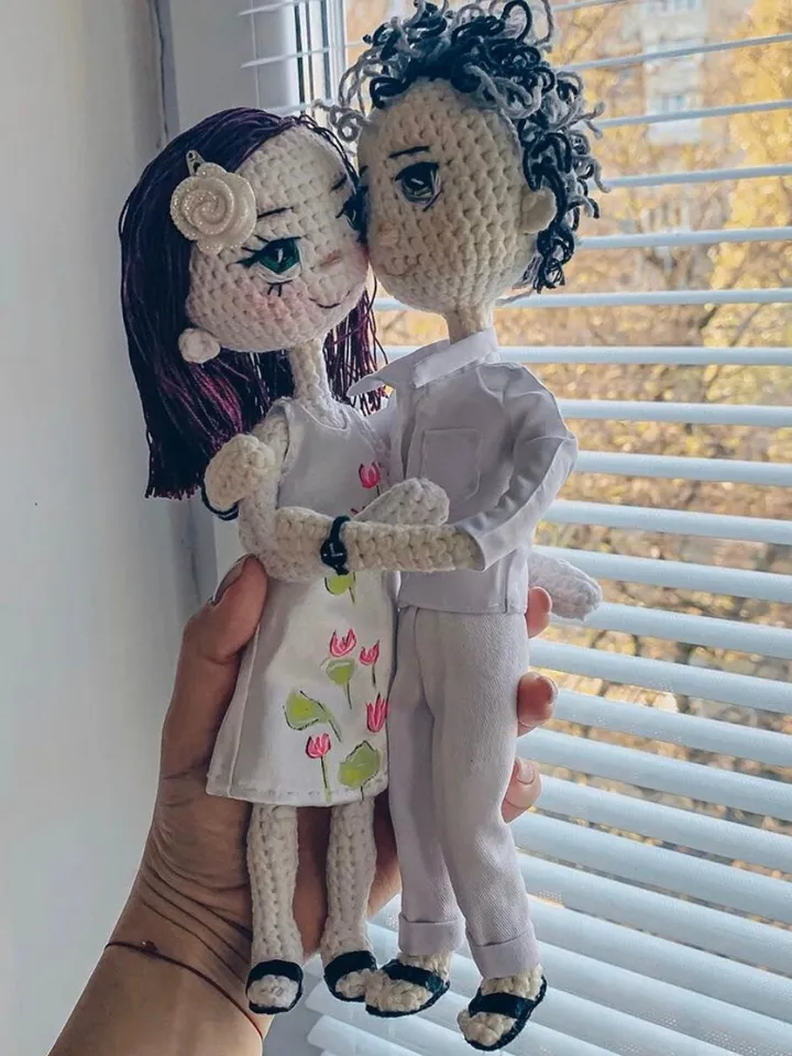 Wedding amigurumi portraits doll, crochet gift toy, interior decor, Collectible customized figure