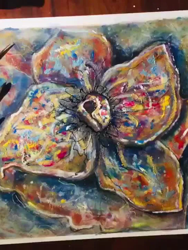 Fantasy magic flower original watercolour mix media artwork, unique gift,flowers painting