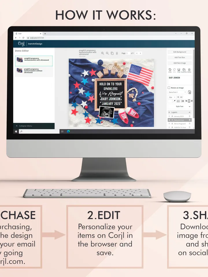 4th of July Baby Announcement Digital Pregnancy Announcement, USA Pregnancy Announcement Editable Digital Template