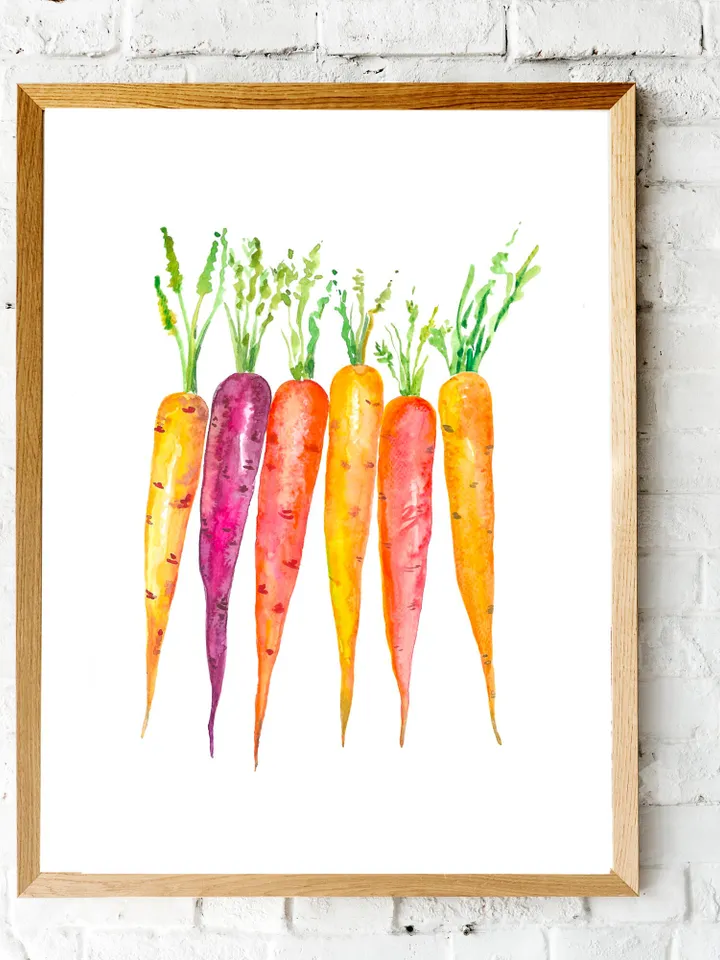 Carrot Watercolor Painting Vegetable Wall Art Food Art Print Garden Kitchen Art Print Easter Carrot Art Print Garden Fruits Prints Art Print
