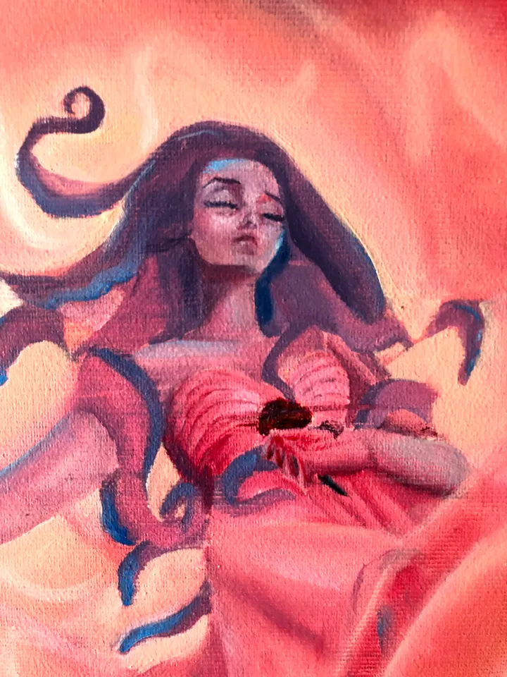Pink Jellyfish Painting Girl Oil Artwork