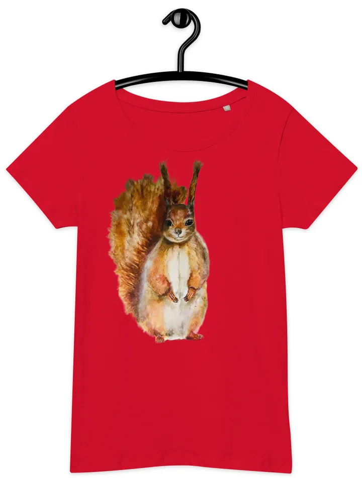Squirrel t shirt,Women’s basic organic squirrel t-shirt,made with my original watercolour painting,unique handmade wearable gift for her