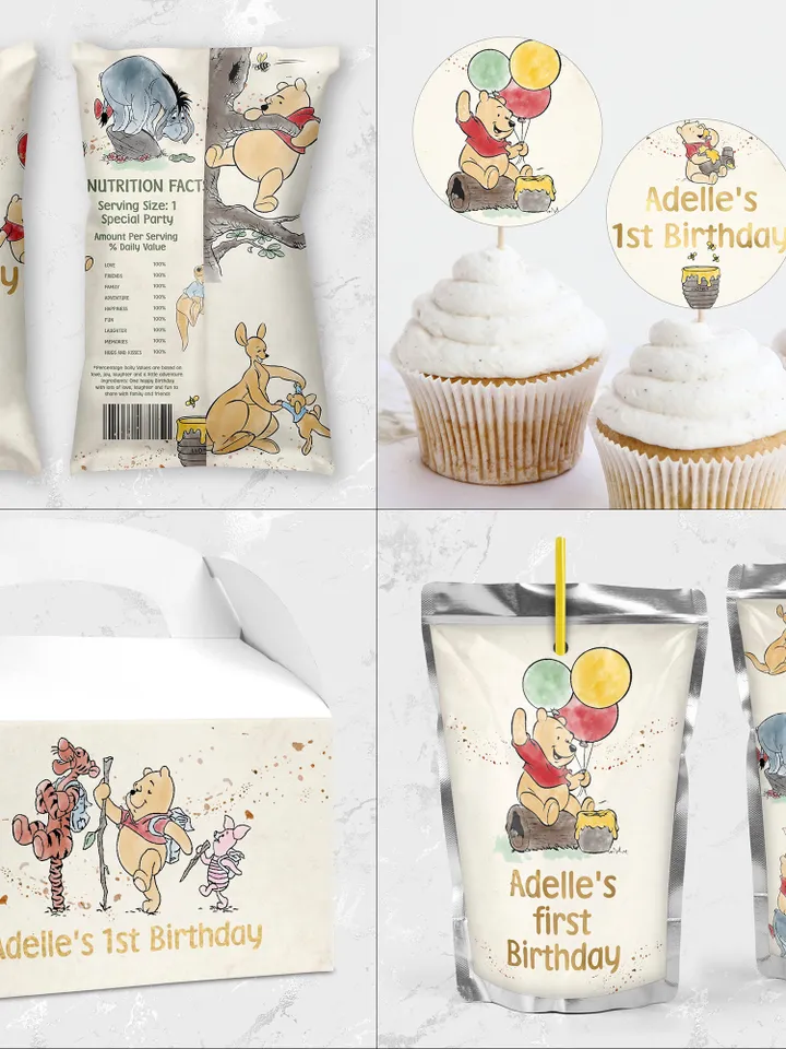 DIY Winnie Pooh Birthday Bundle; Editable 1st Birthday Party Template; Winnie the Pooh Birthday Party; Pooh Birthday Party Decoration; wpg13