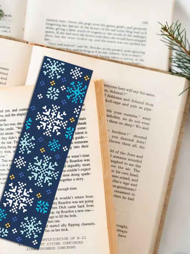 Winter bookmark cross stitch pattern PDF download Snowflakes cross stitch chart, Holiday handmade bookmark digital PDF, Christmas gift #B202