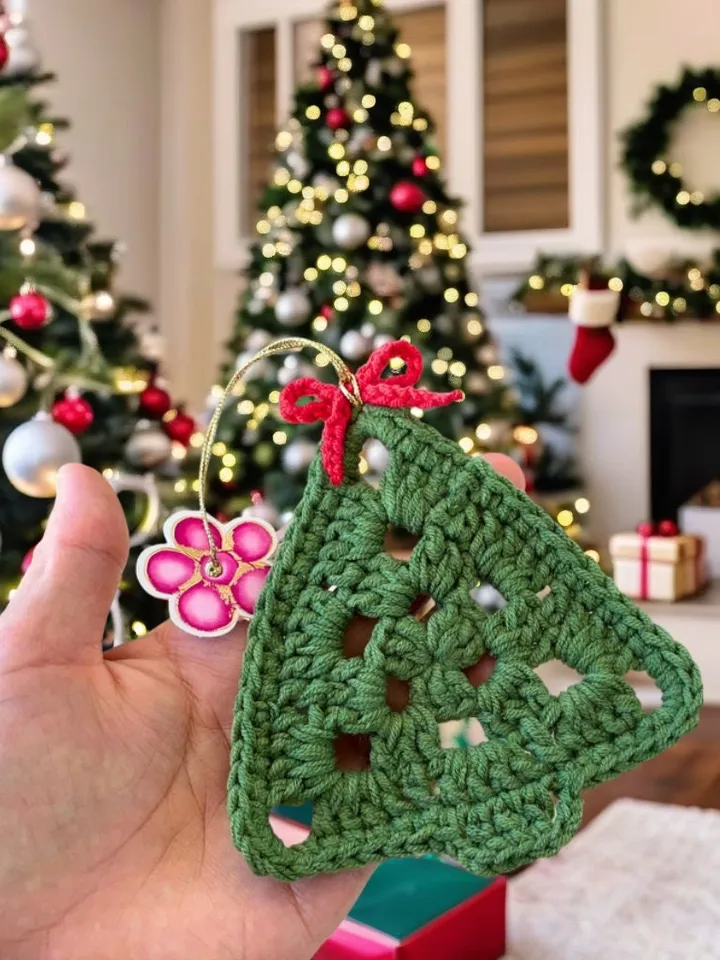 Nordic Yarn Art Christmas Tree Decoration - Handmade Crochet Tree Ornament - Tree Crochet Pattern For Winter Crochet Decor