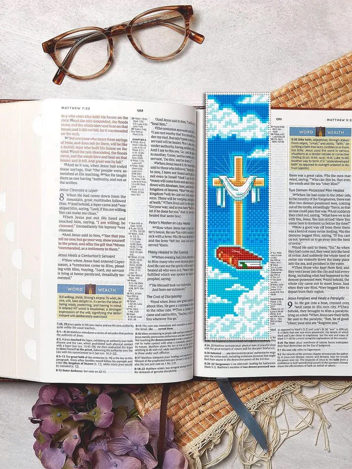 Christian bookmark cross stitch pattern PDF download Holy cross and bible cross stitch, Bookmark pattern digital PDF Bible accessories #B445