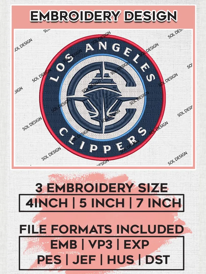 NBA Clippers Round Logo Embroidery Design Files, NBA LA Clippers Embroidery Designs, Basketball Team Logo Emb Files, NBA Embroidery Designs, 3 sizes, Machine embroidery Files, Digital Download