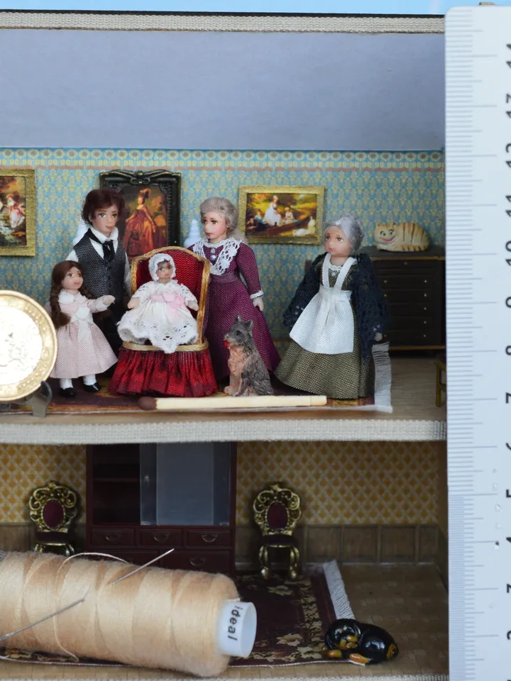 Miniature doll in the 48th scale. Grandmother for a dollhouse.
