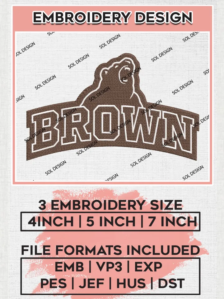 NCAA Brown College Football Team Logo Embroidery Design Files, NCAA Brown Bears Machine Embroidery, NCAA Teams, Game Day, 3 sizes, NCAA Machine embroidery designs, Digital Download