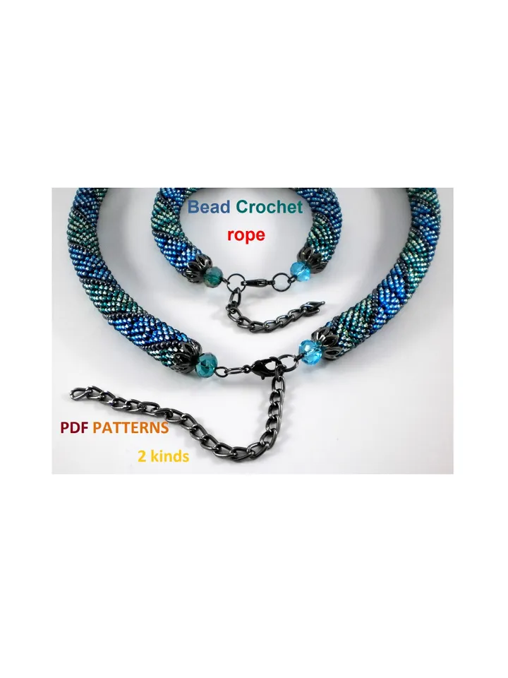 Bead crochet rope pattern for beading «Engagement» necklace and bracelet, DIY, bead crocheting, Instant Download, PDF pattern