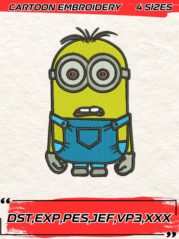 Minion Cartoon Embroidery Design,Minion Embroidery Design,Machine Embroidery Design File,4 Sizes, Digital Download