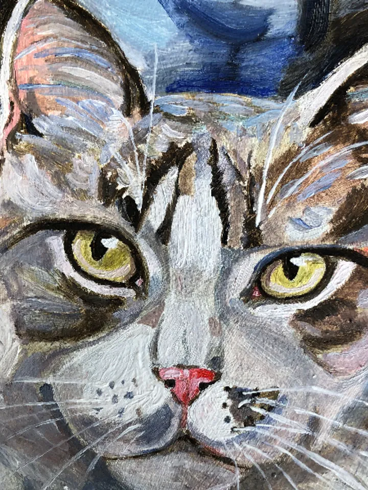 Cat portrait original oil painting hand painted modern impasto painting wall art 6x9 inches