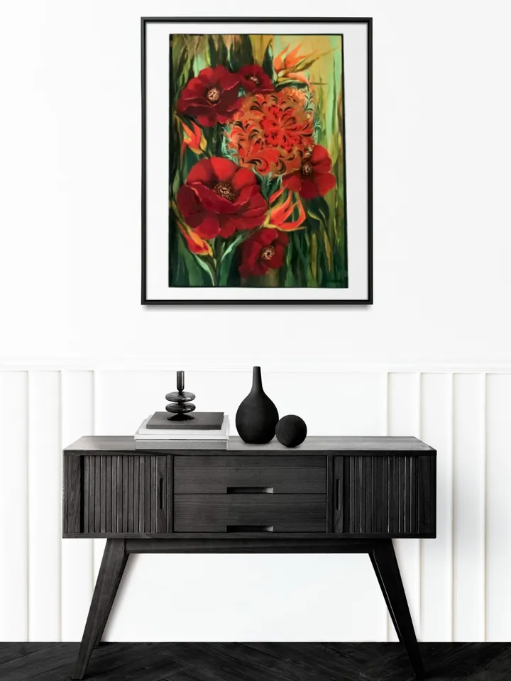 Poppies Painting Folk Art, Traditional art style Khokhloma