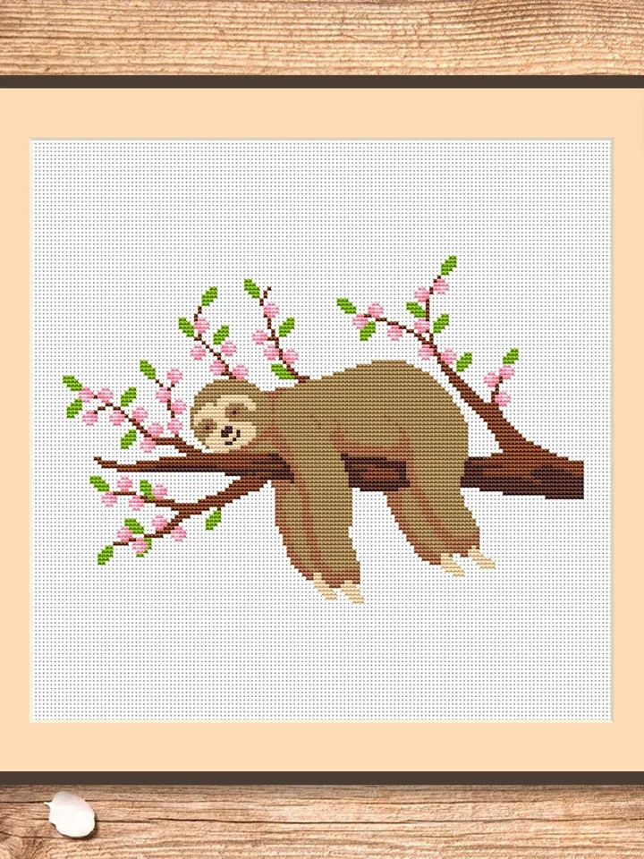 Sloth On The Branch Cross Stitch Pattern, Animals Cross Stitch, Embroidery Sloth, Sloth xStitch, Sloth Pattern,Modern Cross Stitch #anm033