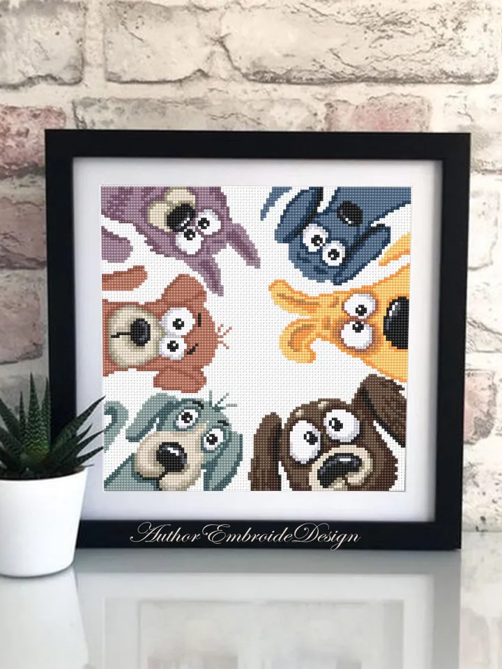Funny dogs cross stitch pattern PDF instant download Pet cross stitch chart for beginners, Dog pattern digital PDF, Dog lover gift #K70