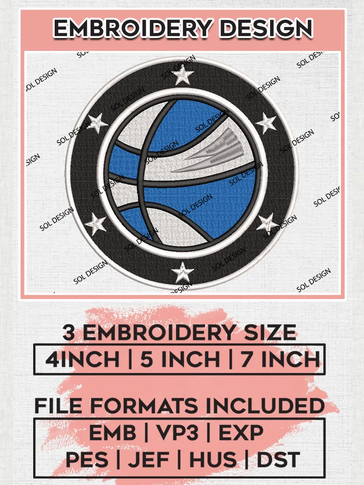 Osceola Magic Basketball Team Ball Logo Embroidery Designs, NBA G League Team Embroidery Files, Basketball Machine Embroidery Designs, NBA Osceola Magic Team Logo, Sport Machine Embroidery Design, Digital Download