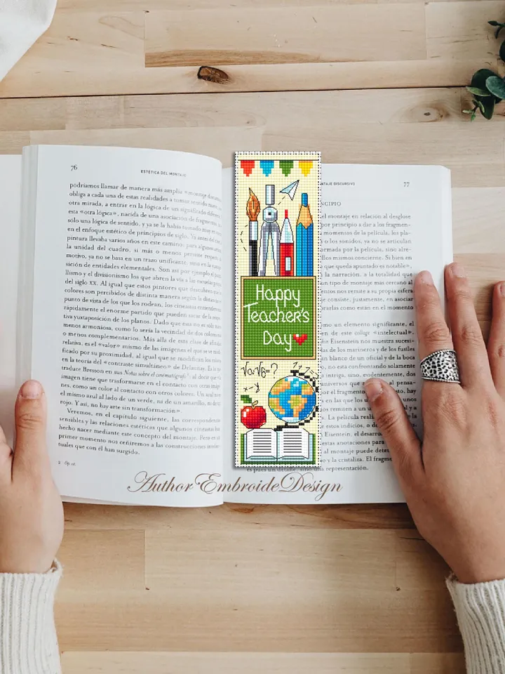 Teacher bookmark cross stitch pattern PDF download Happy teachers day, Handmade bookmark pattern digital PDF, Teachers day gift School #B351