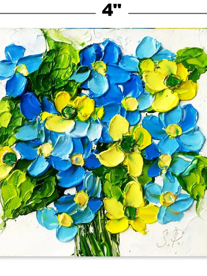 Forget-Me-Not Painting Flower Original Art Impasto Painting Small Flowers Wall Art