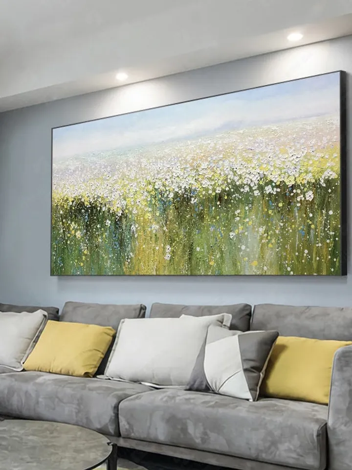 Original Oil painting,Wall Art,Abstract Wall Décor,Wild Flower oil painting,Yellow Green oil painting, Home decor,Bedroom decor,spring decor
